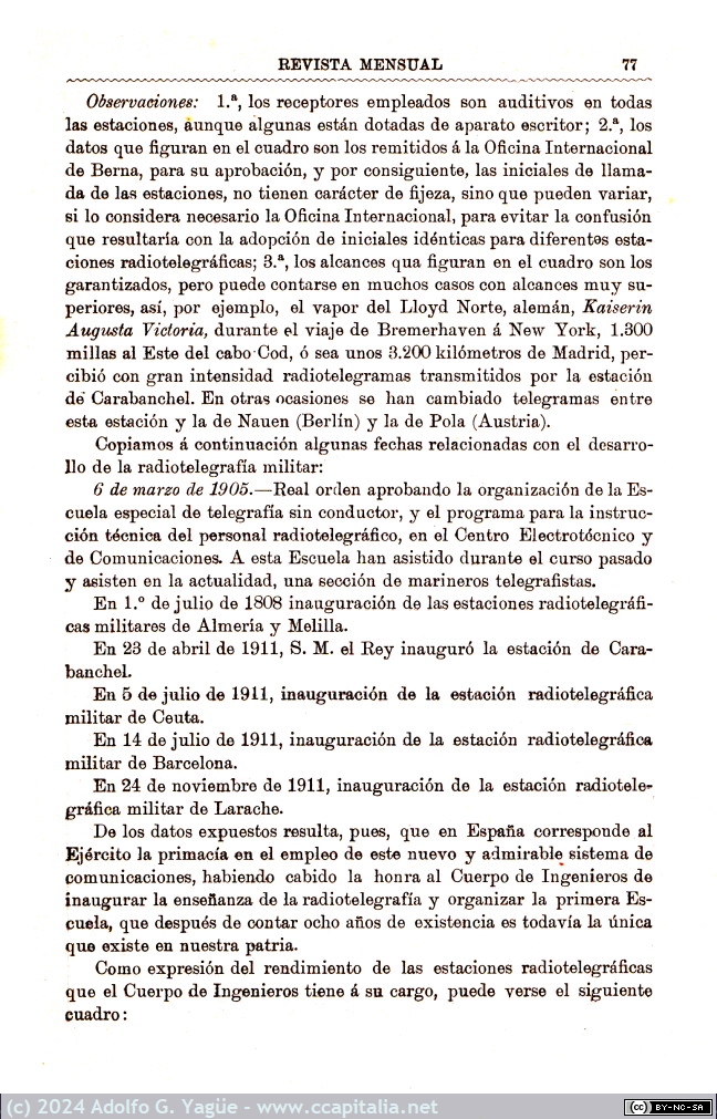 1854 - Radiotelegrafía Militar. Memorial de Ingenieros del Ejercito (5), 1912