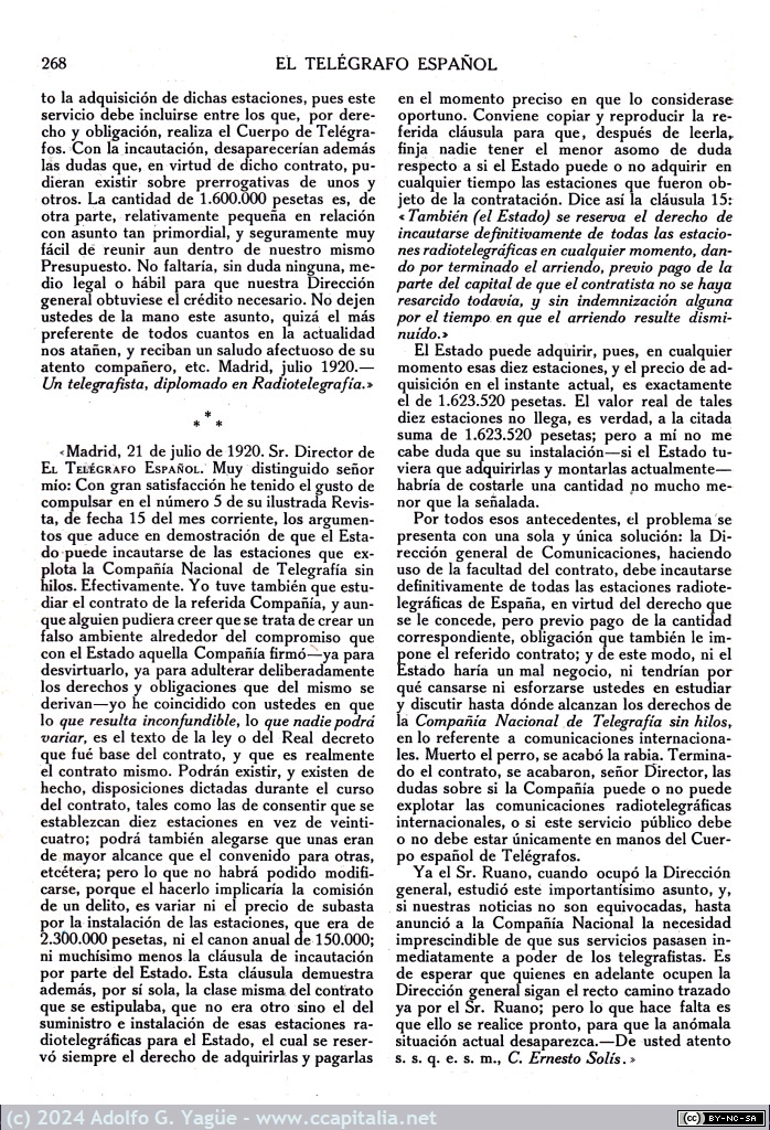 1850 - El Cuerpo de Telegrafos y las estaciones radiotelegráficas. El Telegrafo Español. Julio (2), 1920