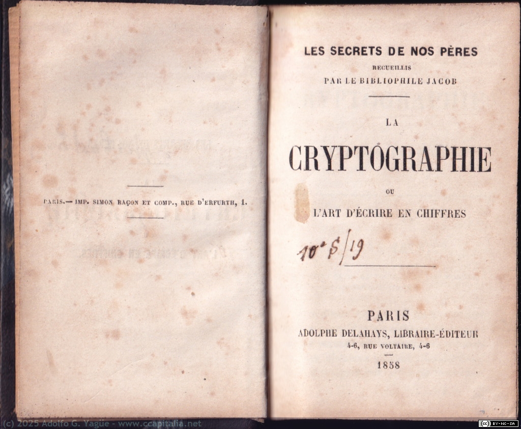 1958 - La Cryptographie. L'Art D'Écrire en Chiffres. Jacob (2), 1858