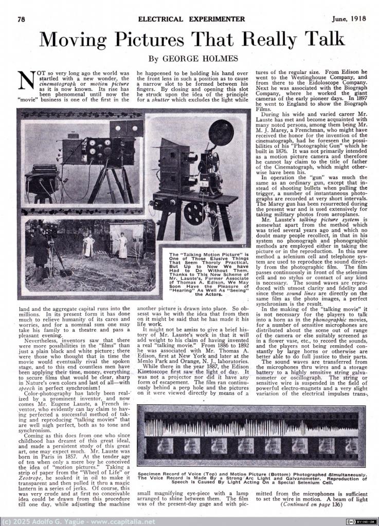 1963 - Moving pictures that really talk. Electrical Experimenter. Junio, 1918