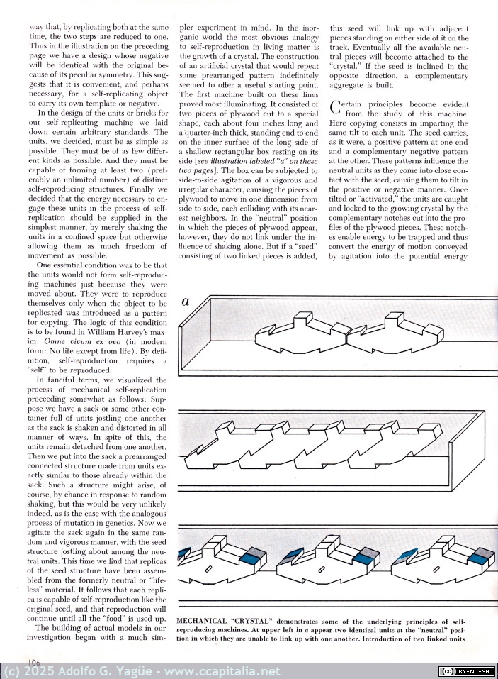 1972 - Self-Reproducing Machines. L. S. Penrose. Scientific American. June (2), 1959