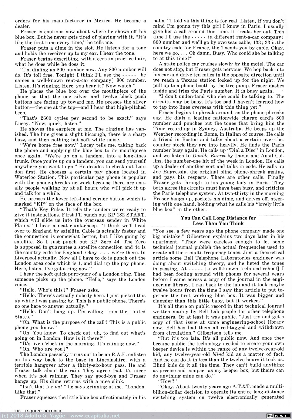 280 - Secrets of the Little Blue Box, R. Rosenbaum. Artículo sobre phreaking y Engressia, Teresi, Draper. Esquire (3), 1971