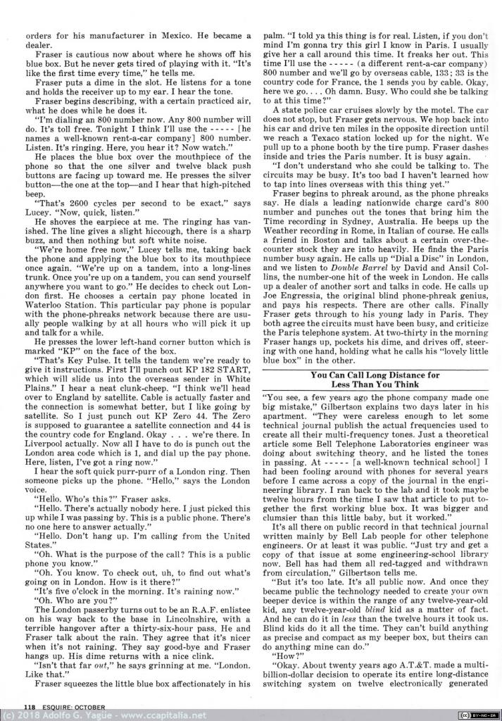 280 - Secrets of the Little Blue Box, R. Rosenbaum. Artículo sobre phreaking y Engressia, Teresi, Draper. Esquire (3), 1971