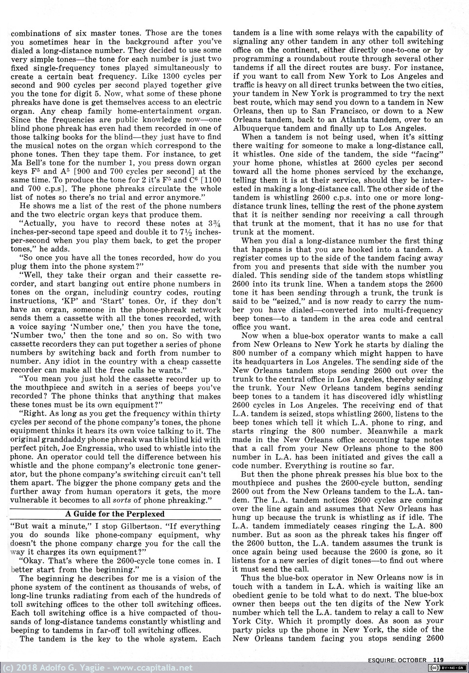 280 - Secrets of the Little Blue Box, R. Rosenbaum. Artículo sobre phreaking y Engressia, Teresi, Draper. Esquire (4), 1971