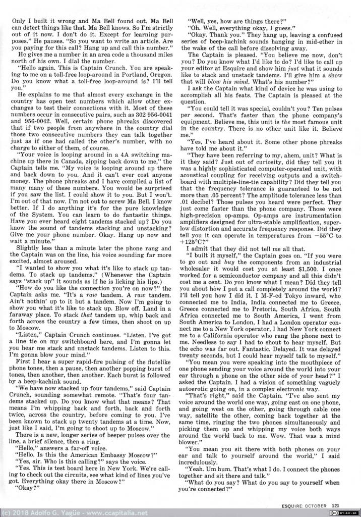 280 - Secrets of the Little Blue Box, R. Rosenbaum. Artículo sobre phreaking y Engressia, Teresi, Draper. Esquire (6), 1971