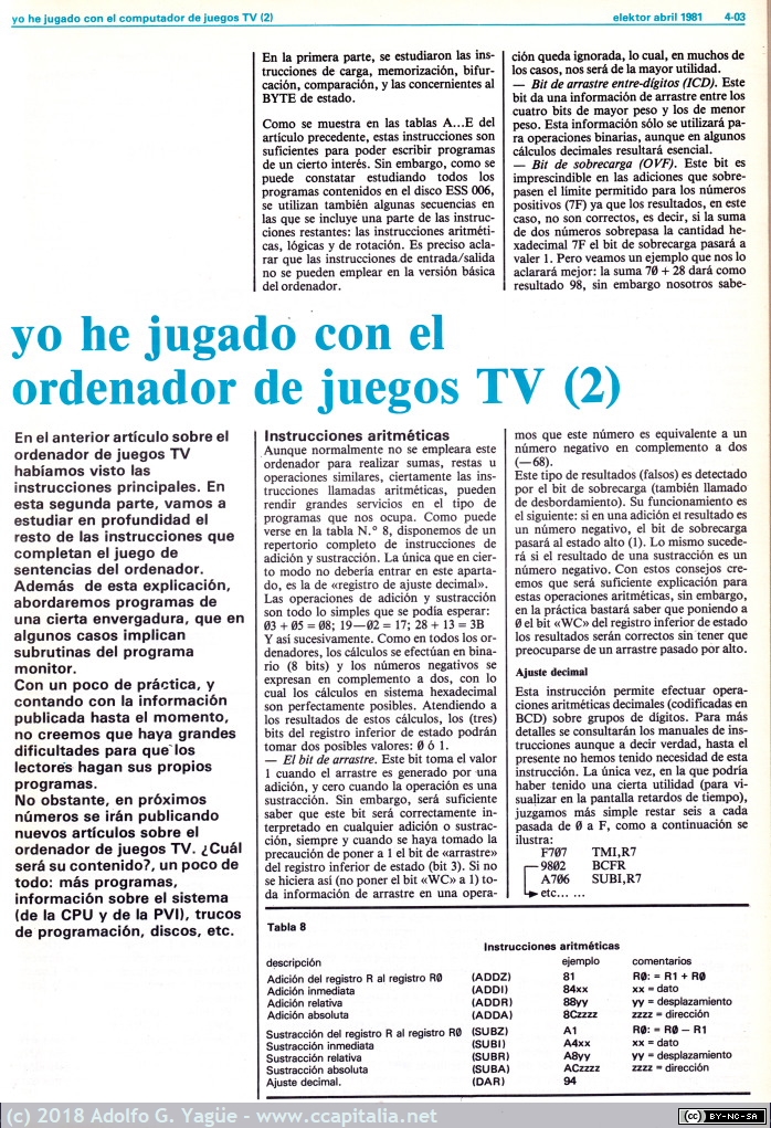 546 - Yo he jugado con el computador de Juegos TV. Elektor número 11 (1), 1981