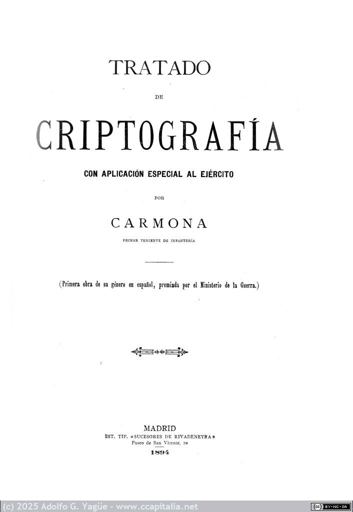 1982 - Tratado de criptografía con aplicación especial al Ejercito. Joaquín García Carmona (2), 1894