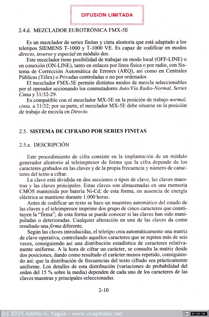 1999 - Teleimpresor Siemens T-1000 y mezclador-cifrador de cinta aleatoria de Eurotrónica FMX-5E. Manual Técnico FF.AA (5), 1999