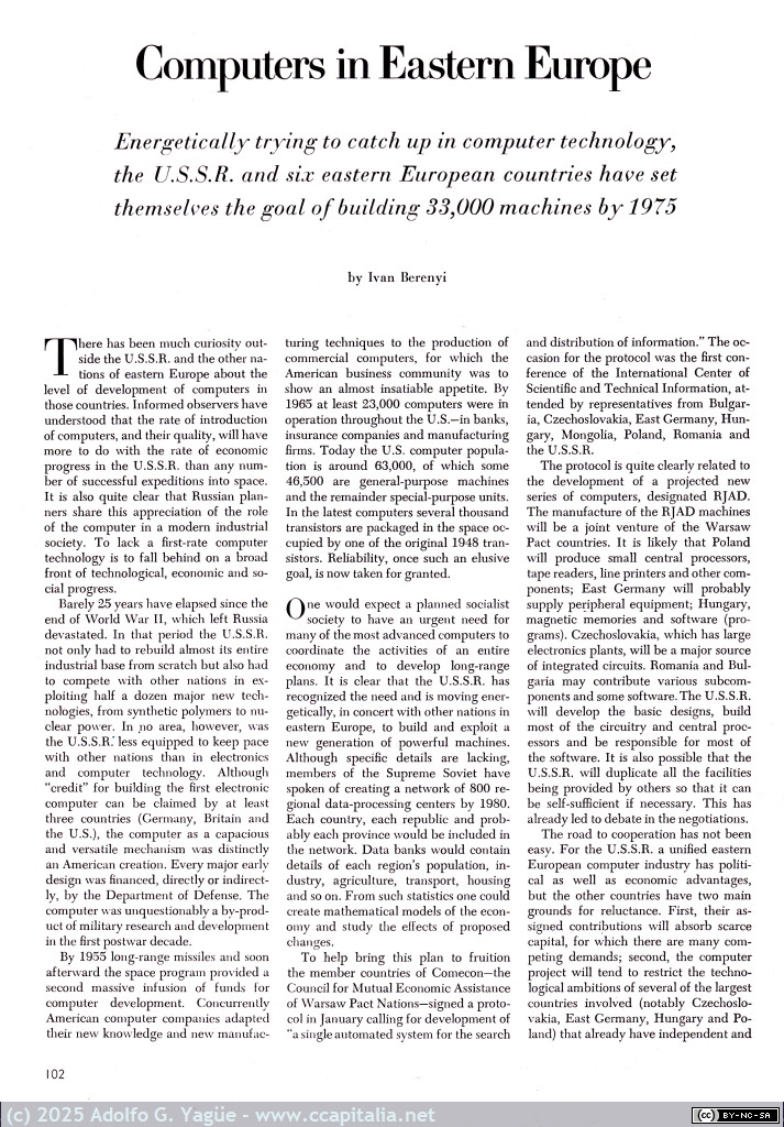 2013 - Computers in Eastern Europe. Ivan Berenyi. Scientific American. Octubre (1), 1970