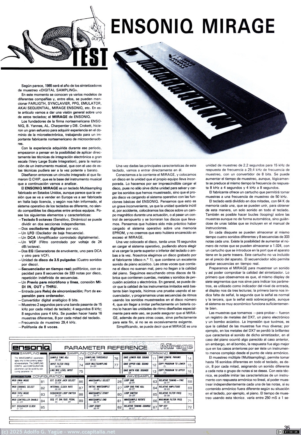 2018 - Música y Tecnología. Test Ensonic Mirage. A. Vega (6), 1986