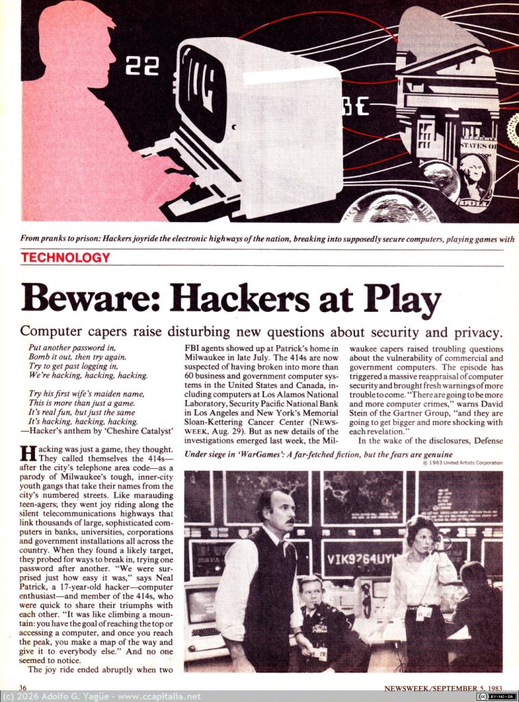 1692 - Beware: Hacker at Play. Marbach, Resener, Carey, Sandza, Rogers, Conant y Agrest. Newsweek (1), 1983