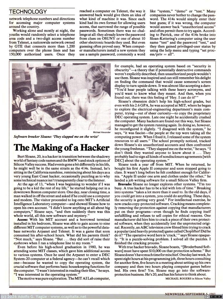 1692 - Beware: Hacker at Play. Marbach, Resener, Carey, Sandza, Rogers, Conant y Agrest. Newsweek (3), 1983