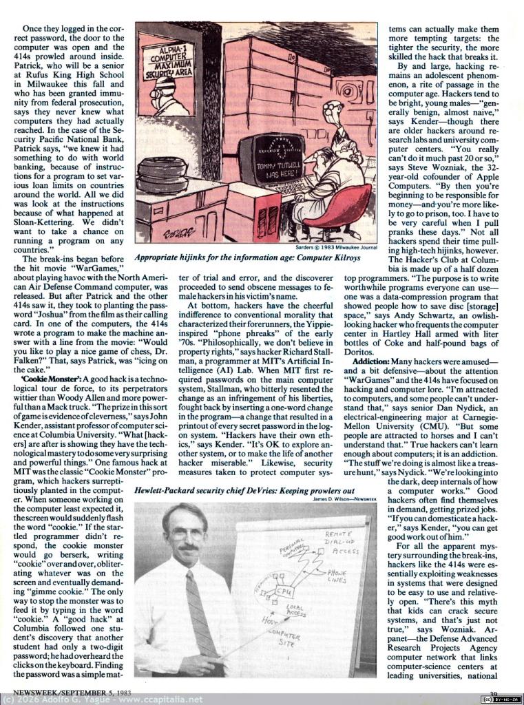 1692 - Beware: Hacker at Play. Marbach, Resener, Carey, Sandza, Rogers, Conant y Agrest. Newsweek (4), 1983