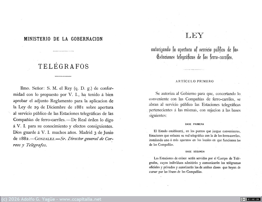 1670 - Reglamento apertura al servicio público de las estaciones telegráficas de las compañías de ferro-carriles (2), 1882
