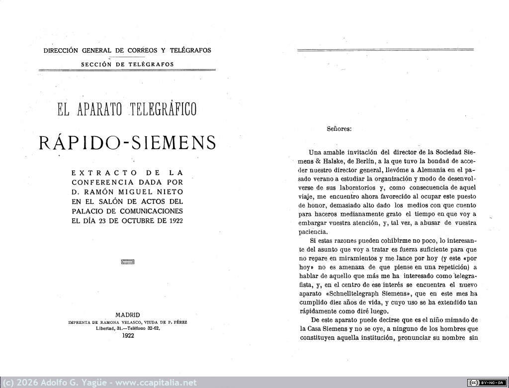 1672 - El aparato telegráfico rápido Siemens. Miguel Nieto. Dirección General de Correos y Telégrafos (1), 1922