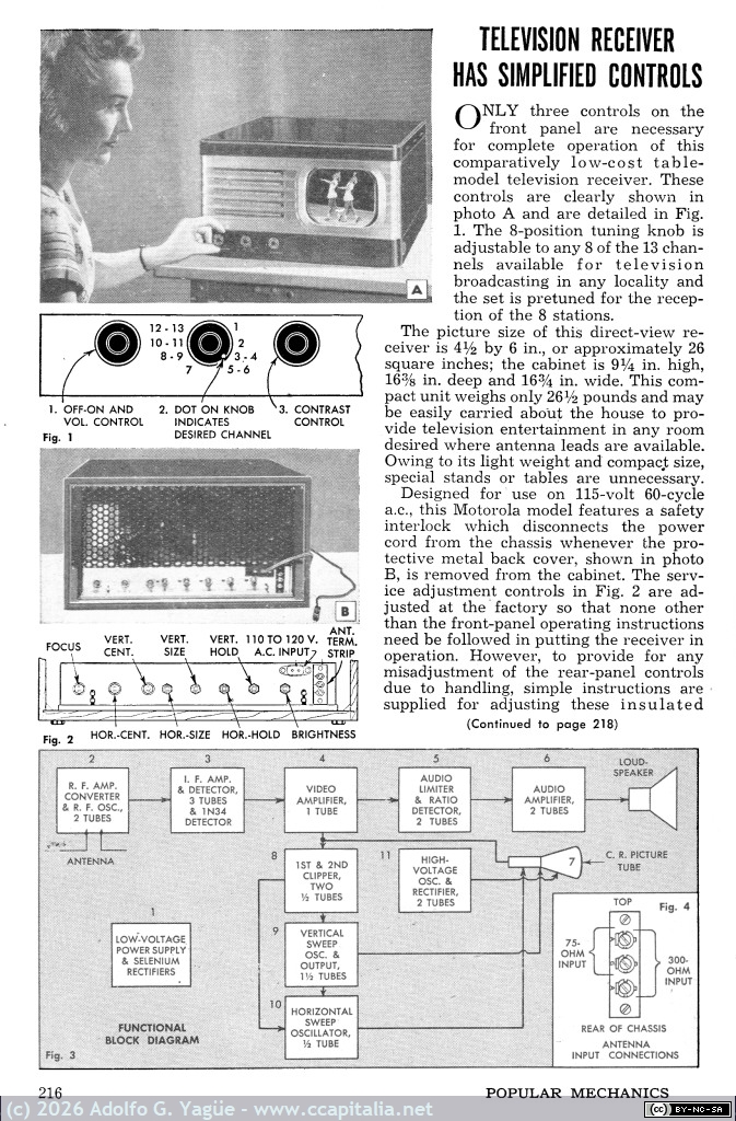 1863 - Motorola VT-71. Televisión receiver has simplied controls. Popular Mechanics (1), 1948