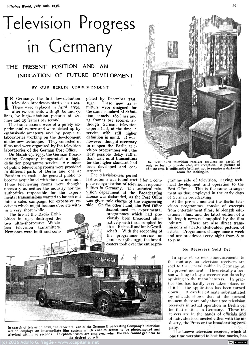 1866 - Television progress in Germany. The Wireless World. 10 Julio (1), 1936