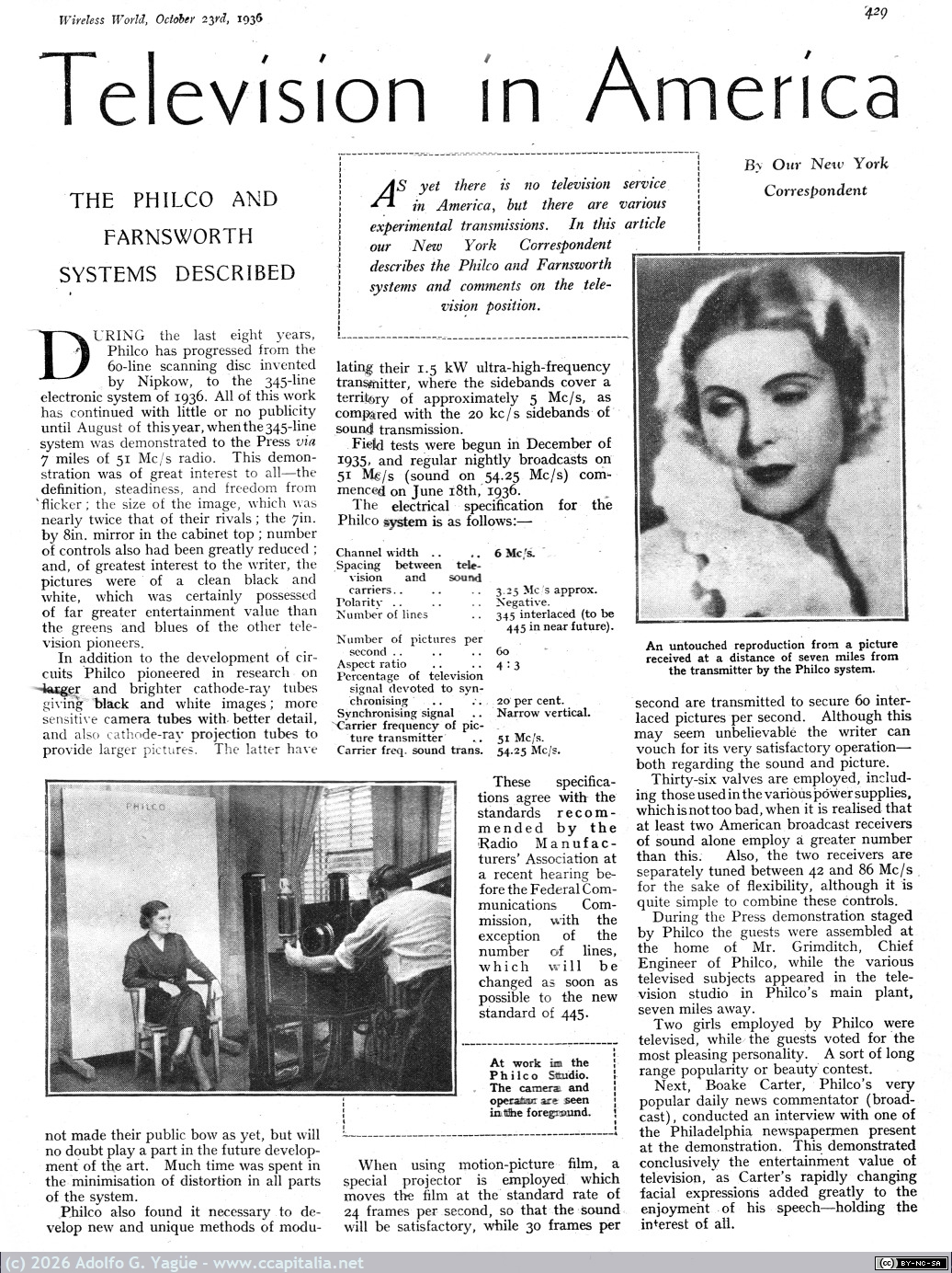 1866 - Television in America. The Philco and Farnsworth system described. The Wireless World. 23 Octubre (1), 1936
