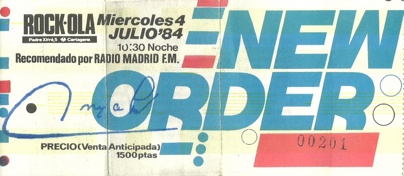 Entrada New Order @ Rock-Ola 1984